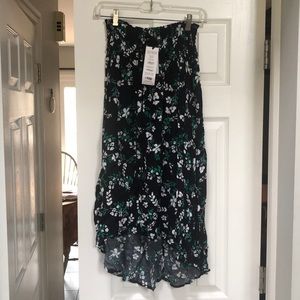 Midi Skirt - Floral Black White and Green XS